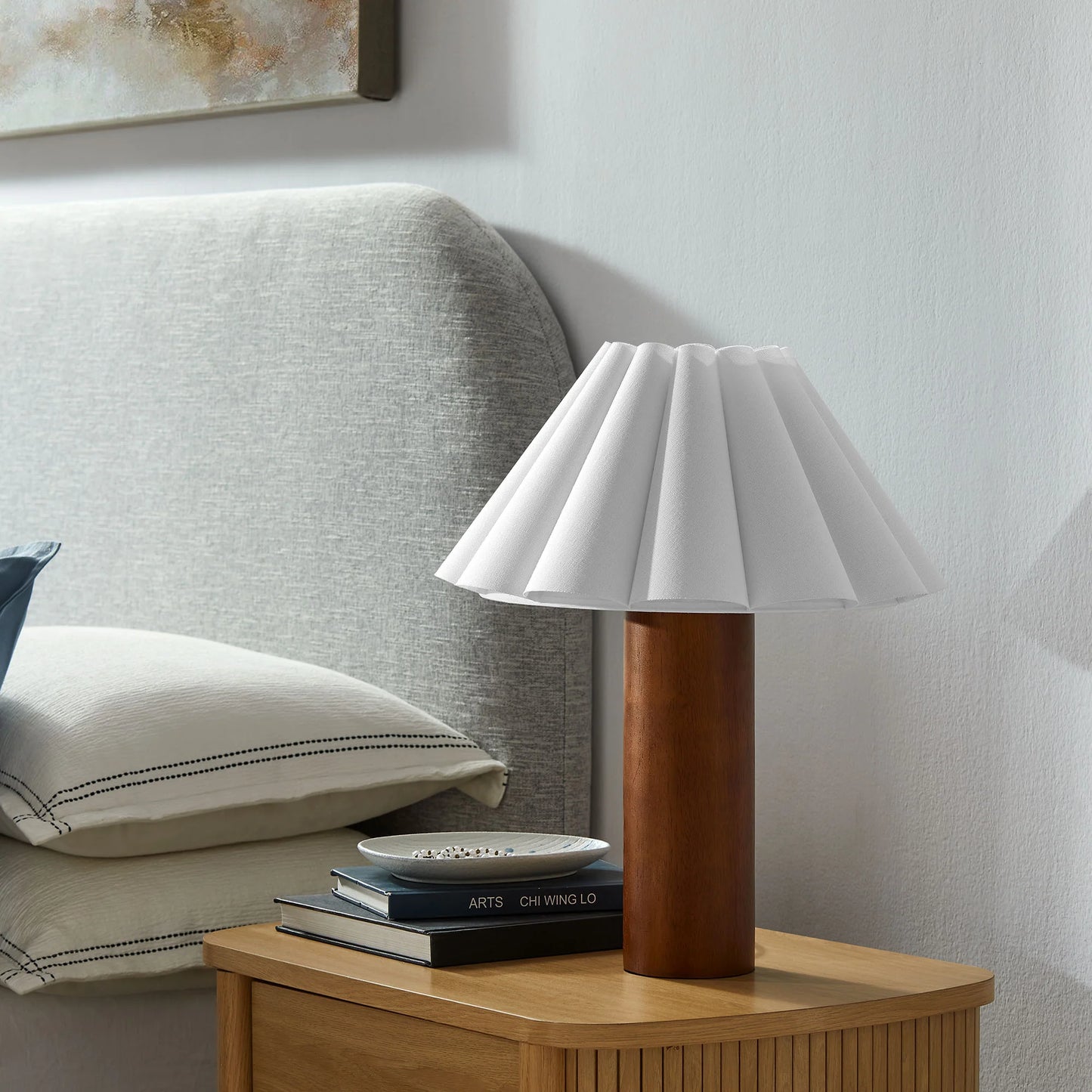 Flora Walnut Wood Table Lamp – Sculptural Base with Pleated Petal Shade for Whimsical, Nature-Inspired Lighting