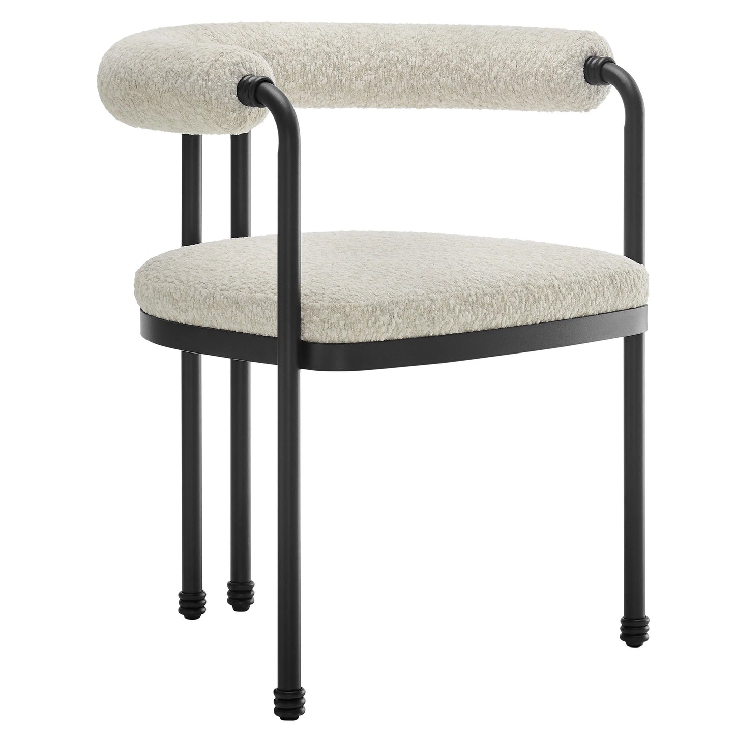 Turin Curved Back Boucle Dining Chair – Black Pearl Accent Seating with Modern Metal Frame