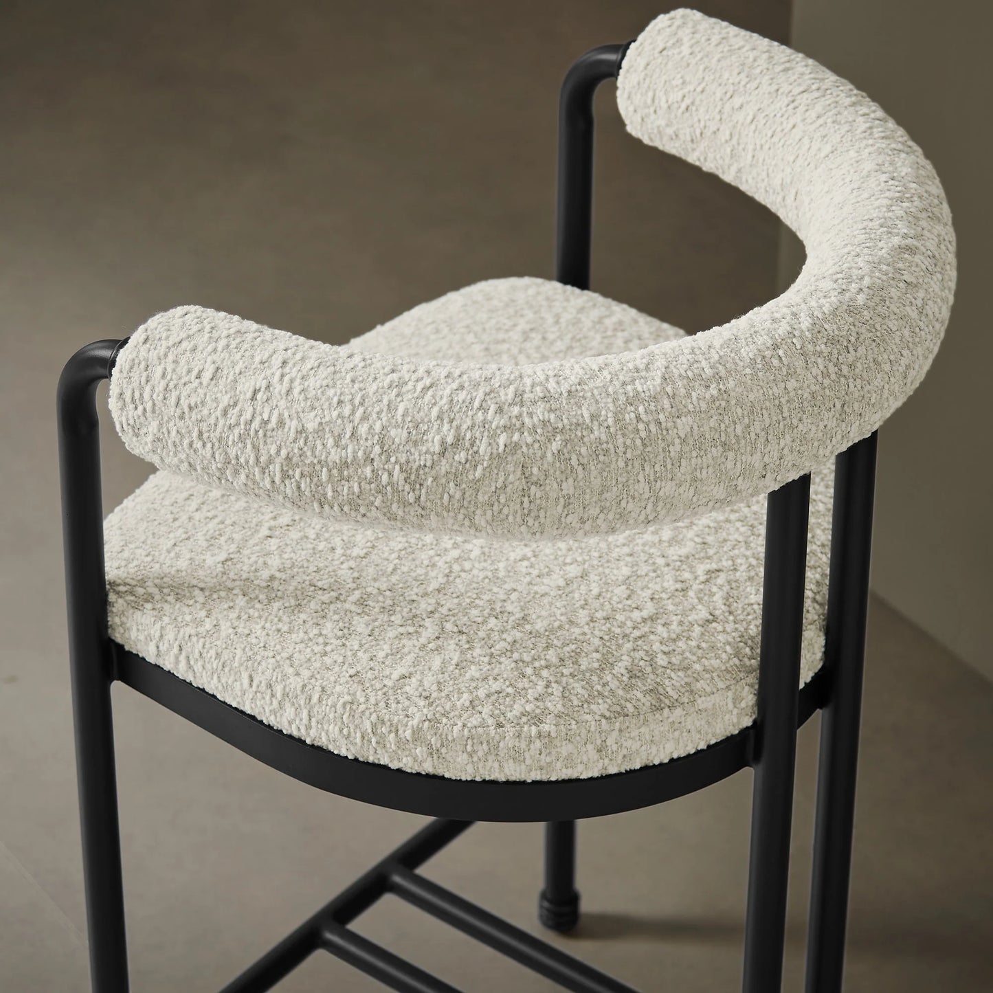 Turin Curved Back Boucle Counter Stool – Black Pearl Upholstered Seating with Sleek Metal Frame for Modern Kitchens