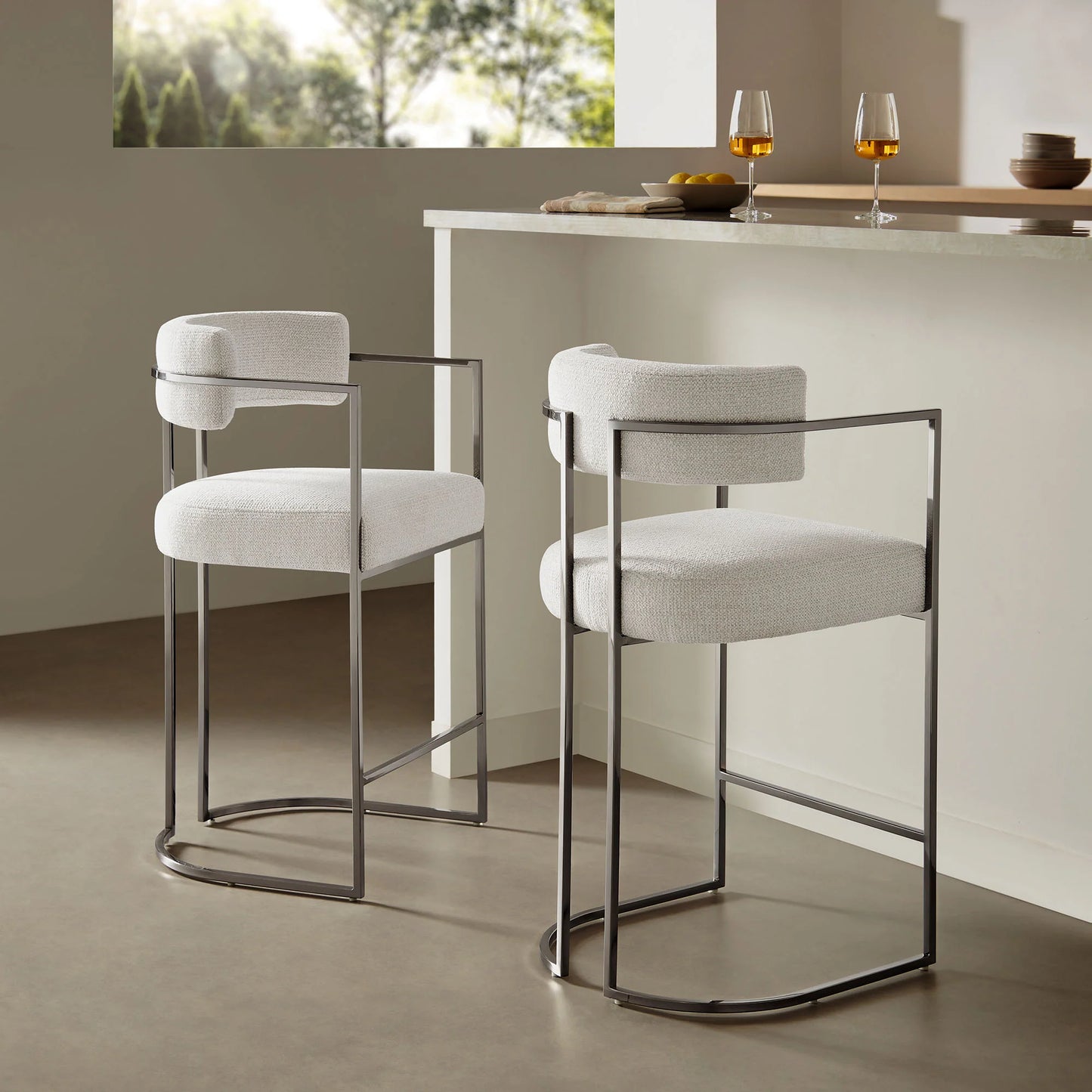 Huron Curved Back Fabric Counter Stool – Stylish Upholstered Seating with Sleek Metal Frame for Modern Kitchens