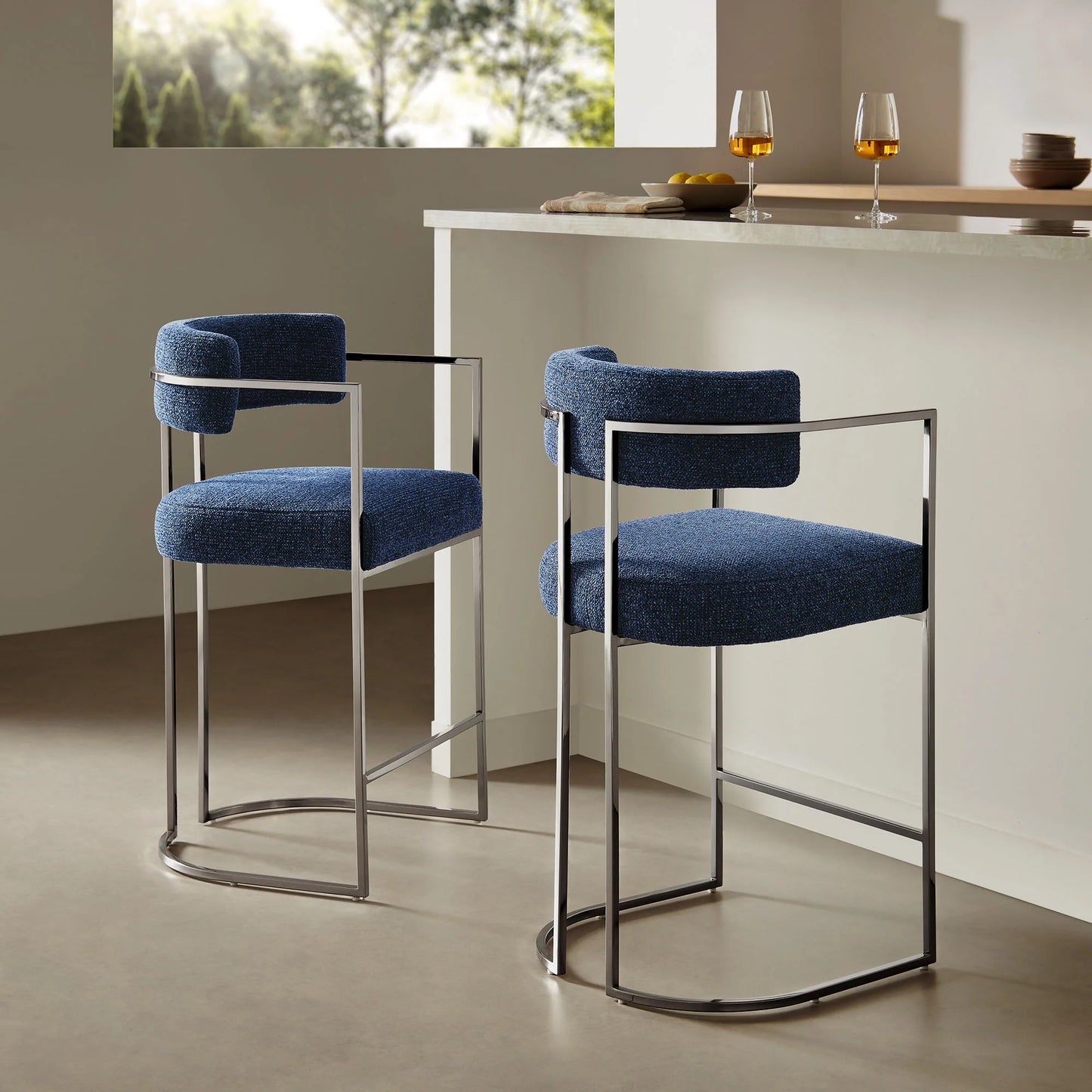 Huron Curved Back Fabric Counter Stool – Stylish Upholstered Seating with Sleek Metal Frame for Modern Kitchens