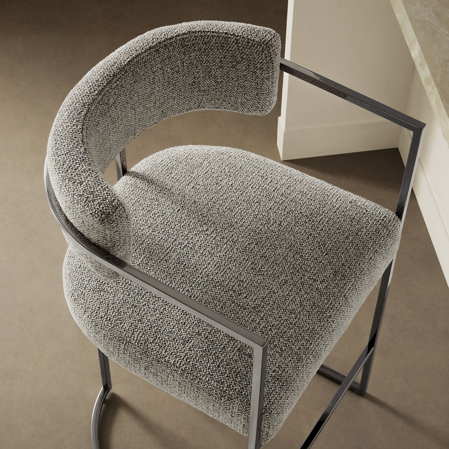 Huron Curved Back Fabric Counter Stool – Stylish Upholstered Seating with Sleek Metal Frame for Modern Kitchens