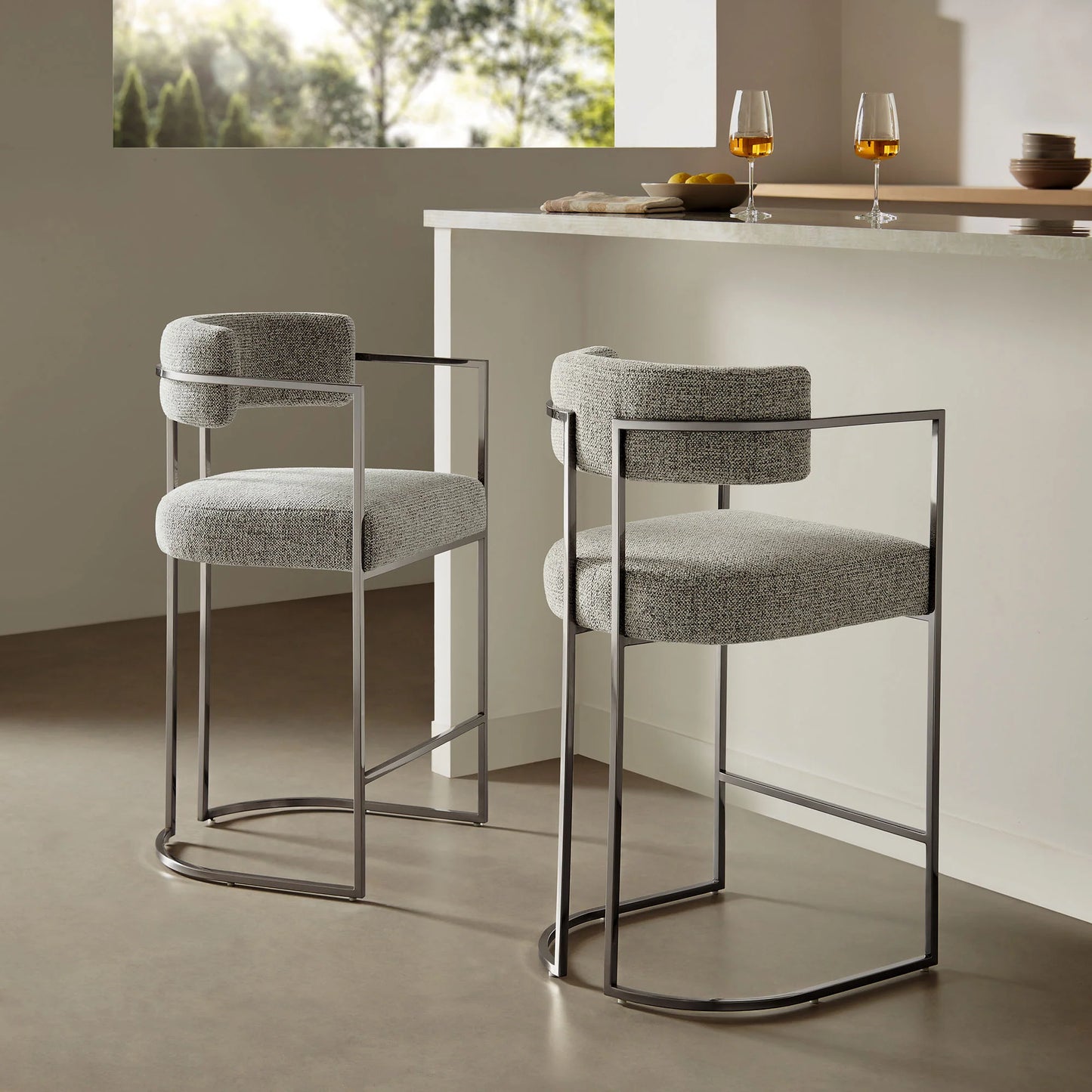 Huron Curved Back Fabric Counter Stool – Stylish Upholstered Seating with Sleek Metal Frame for Modern Kitchens