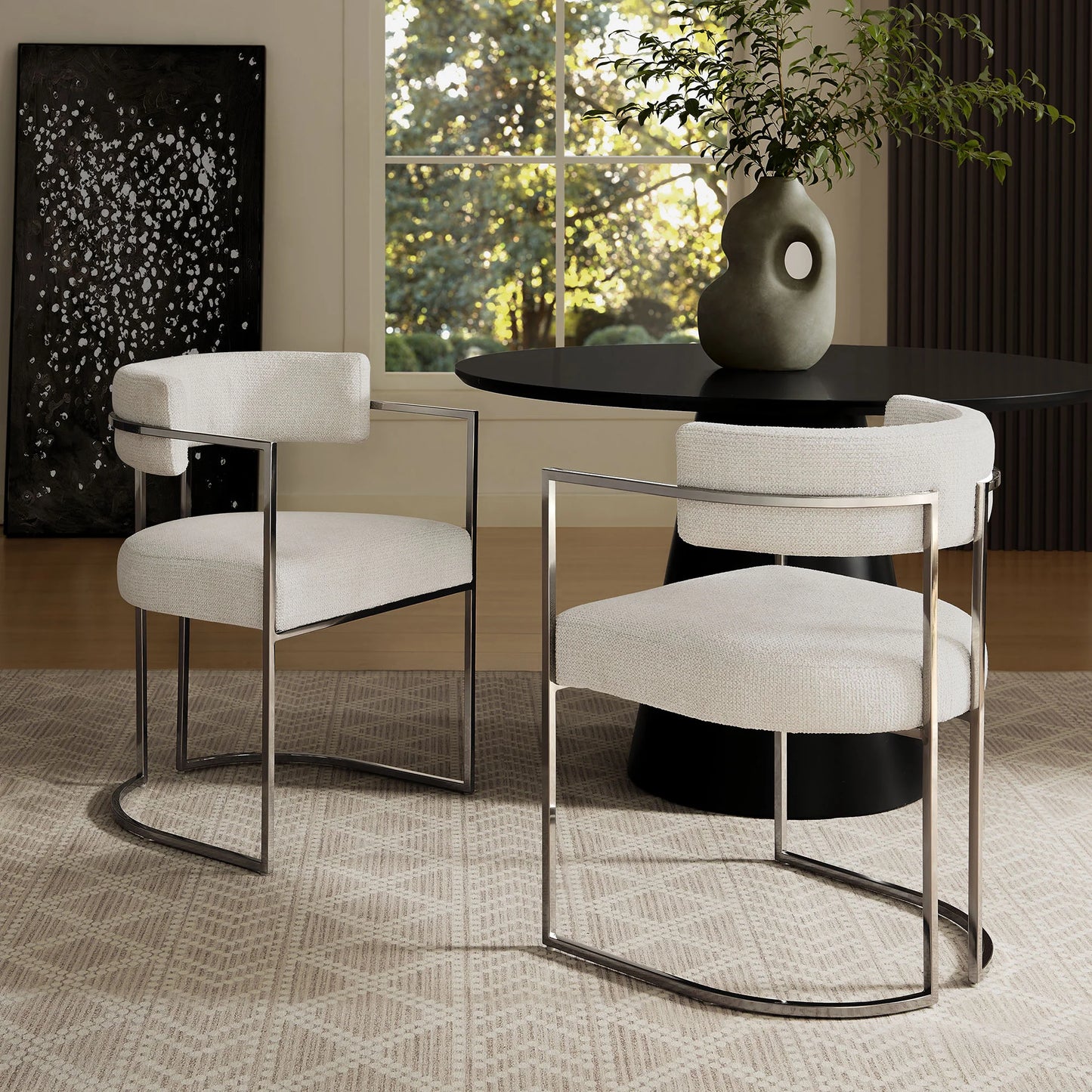 Huron Curved Back Fabric Dining Chair – Elegant Upholstered Seating with Modern Metal Frame