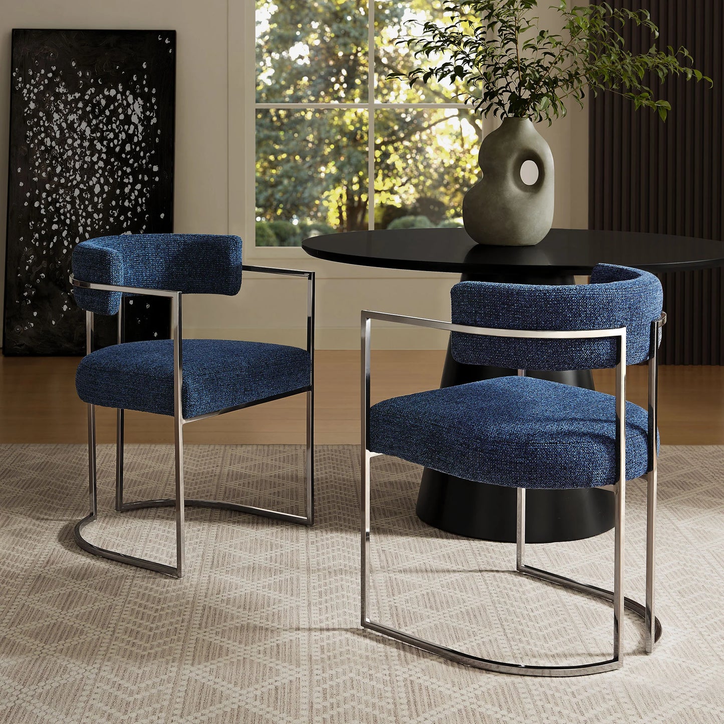 Huron Curved Back Fabric Dining Chair – Elegant Upholstered Seating with Modern Metal Frame