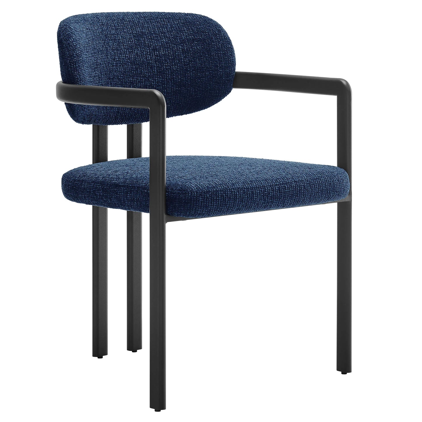 Elio Barrel Fabric Dining Chair – Comfortable Upholstered Seating with Sleek Metal Base for Modern Dining Rooms