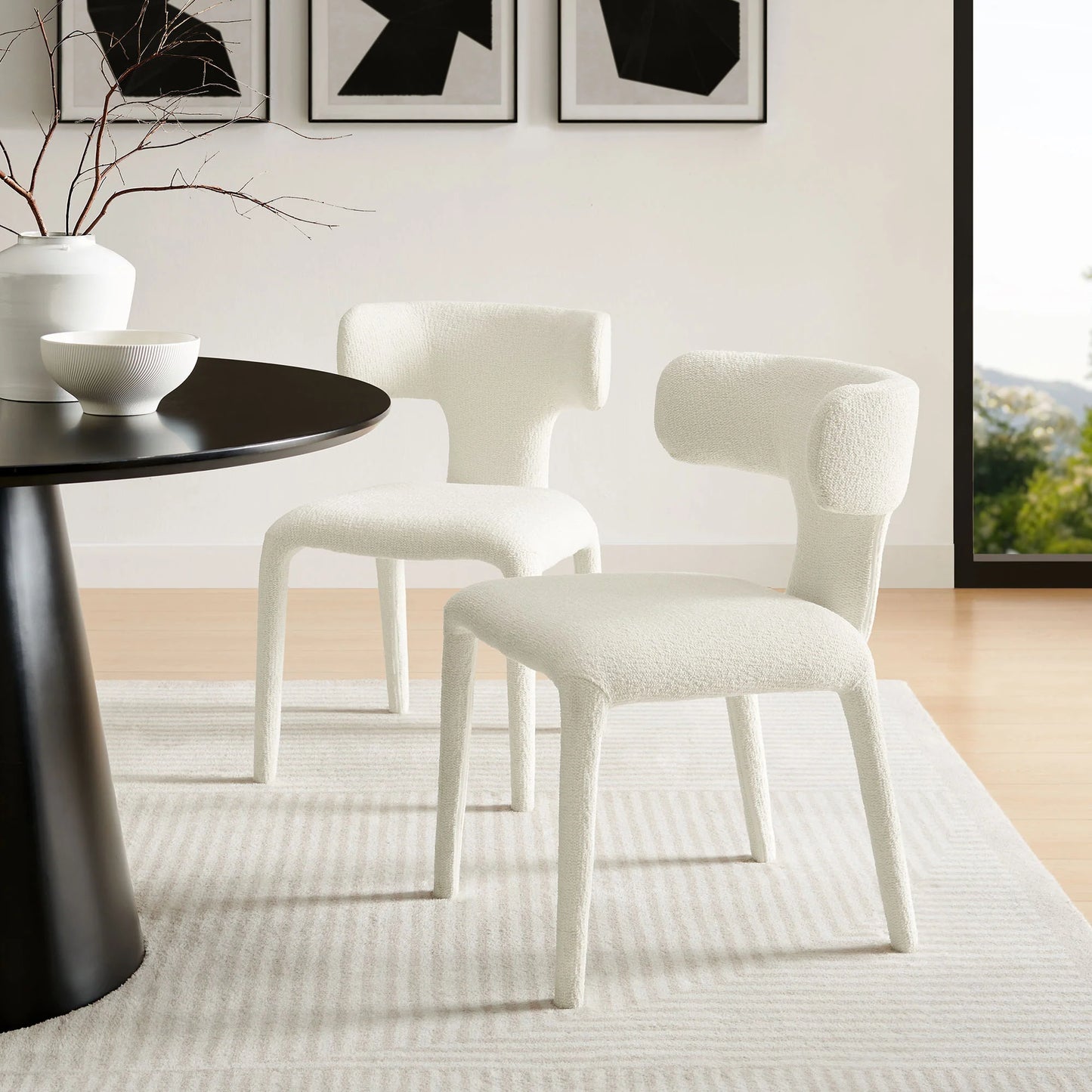 Stellan Curved Back Boucle Dining Chairs – Set of 2 Cozy and Stylish Upholstered Seats for Modern Dining Spaces