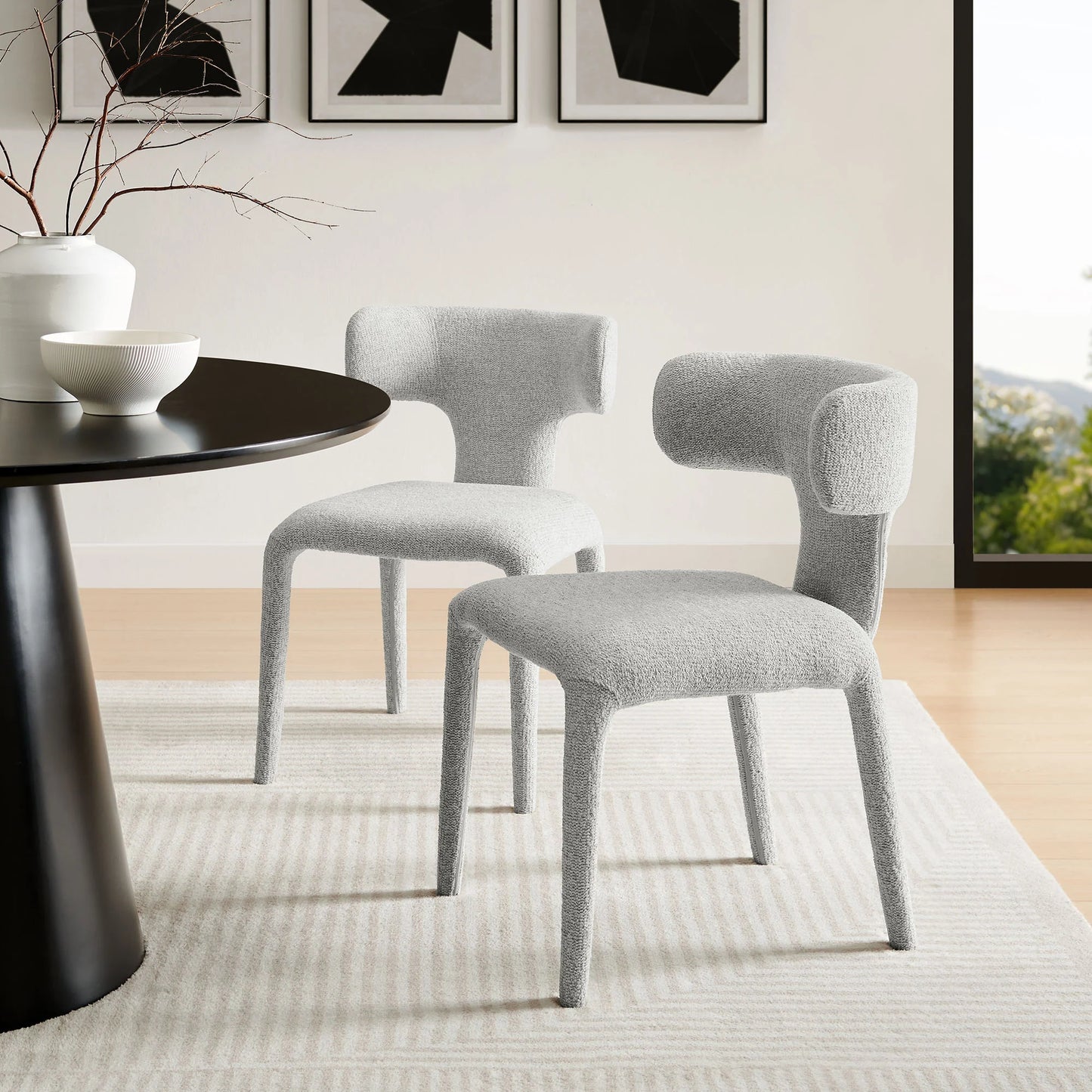 Stellan Curved Back Boucle Dining Chairs – Set of 2 Cozy and Stylish Upholstered Seats for Modern Dining Spaces