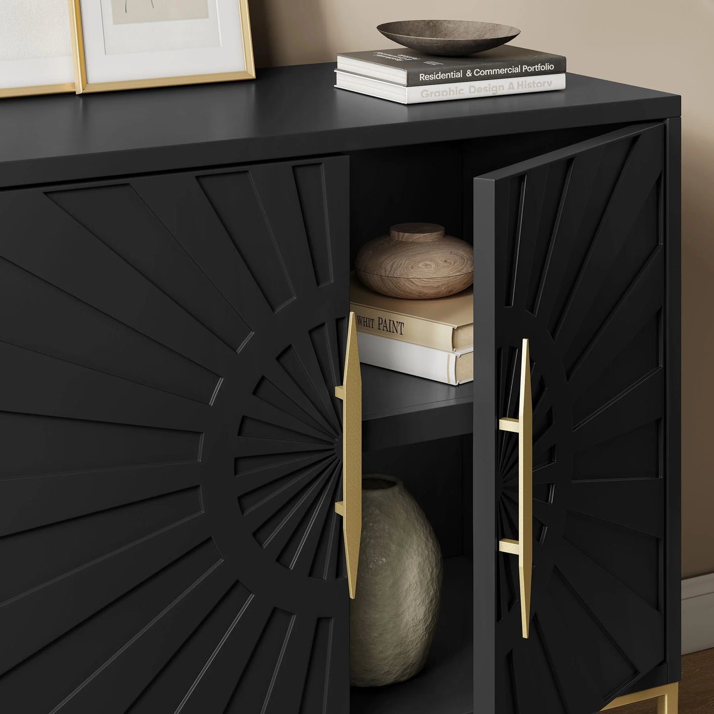 Awaken 35" Black Accent Cabinet – Modern Storage Solution with Sleek Silhouette for Any Room