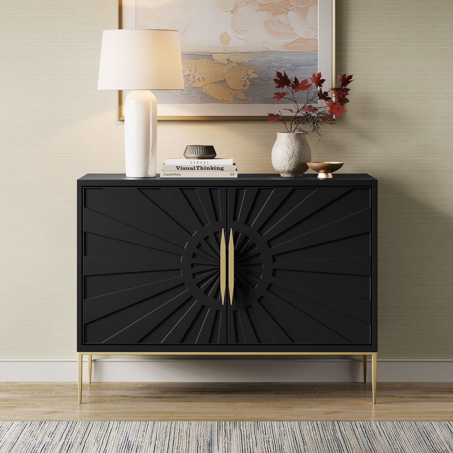 Awaken 47" Black Accent Cabinet – Stylish Modern Storage Cabinet for Living Room or Entryway