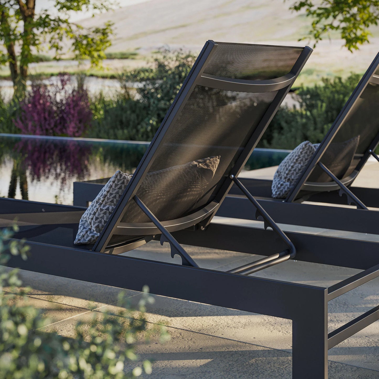 Tahoe Outdoor Patio Mesh and Aluminum Chaise Lounge in Gray – Stylish and Comfortable Lounge Chair for Patio Relaxation