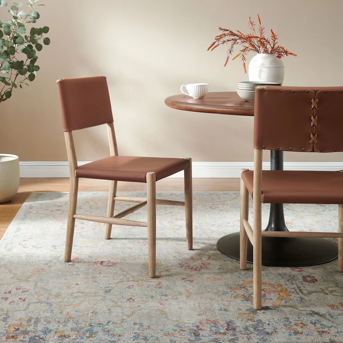 Dover Wood Vegan Leather Dining Side Chairs – Set of 2 Stylish and Durable Chairs for Modern Dining Rooms