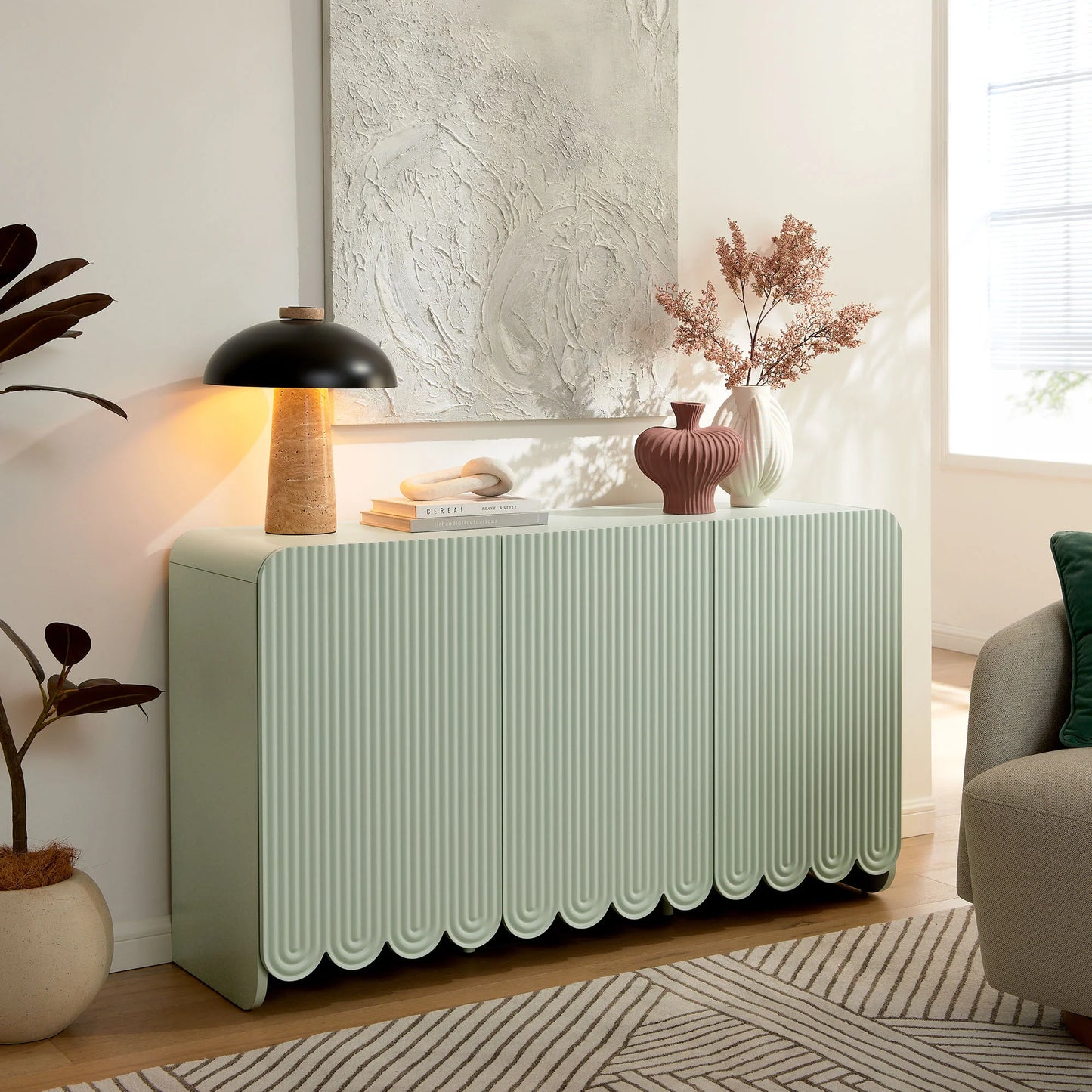 Dahlia Fluted & Scalloped Sideboard – Stylish Storage Cabinet with Elegant Carved Detailing for Dining and Living Rooms