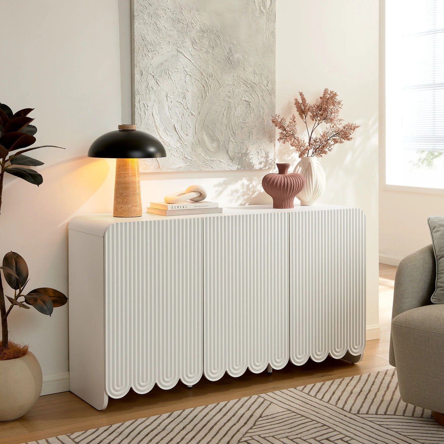 Dahlia Fluted & Scalloped Sideboard – Stylish Storage Cabinet with Elegant Carved Detailing for Dining and Living Rooms