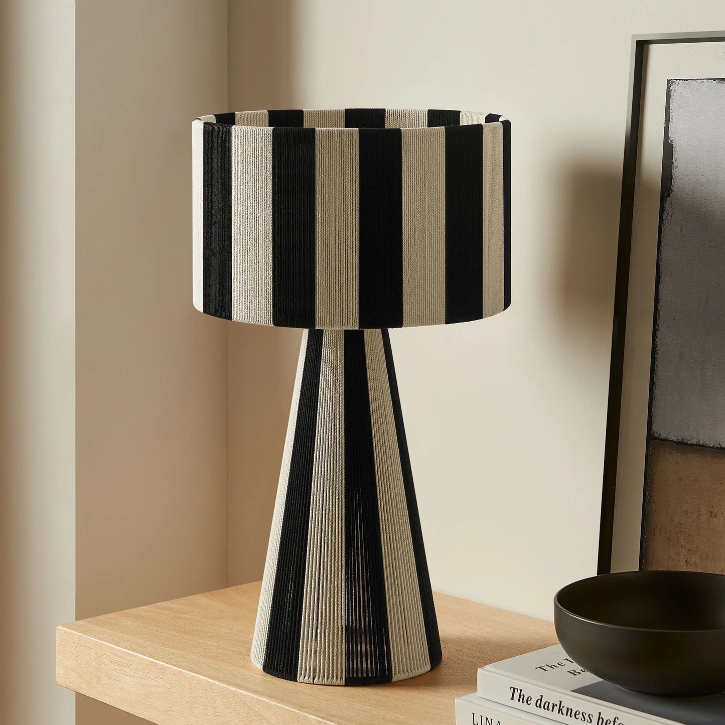 Renae Handwoven Striped Cotton Thread Table Lamp – Boho-Inspired Accent Lighting