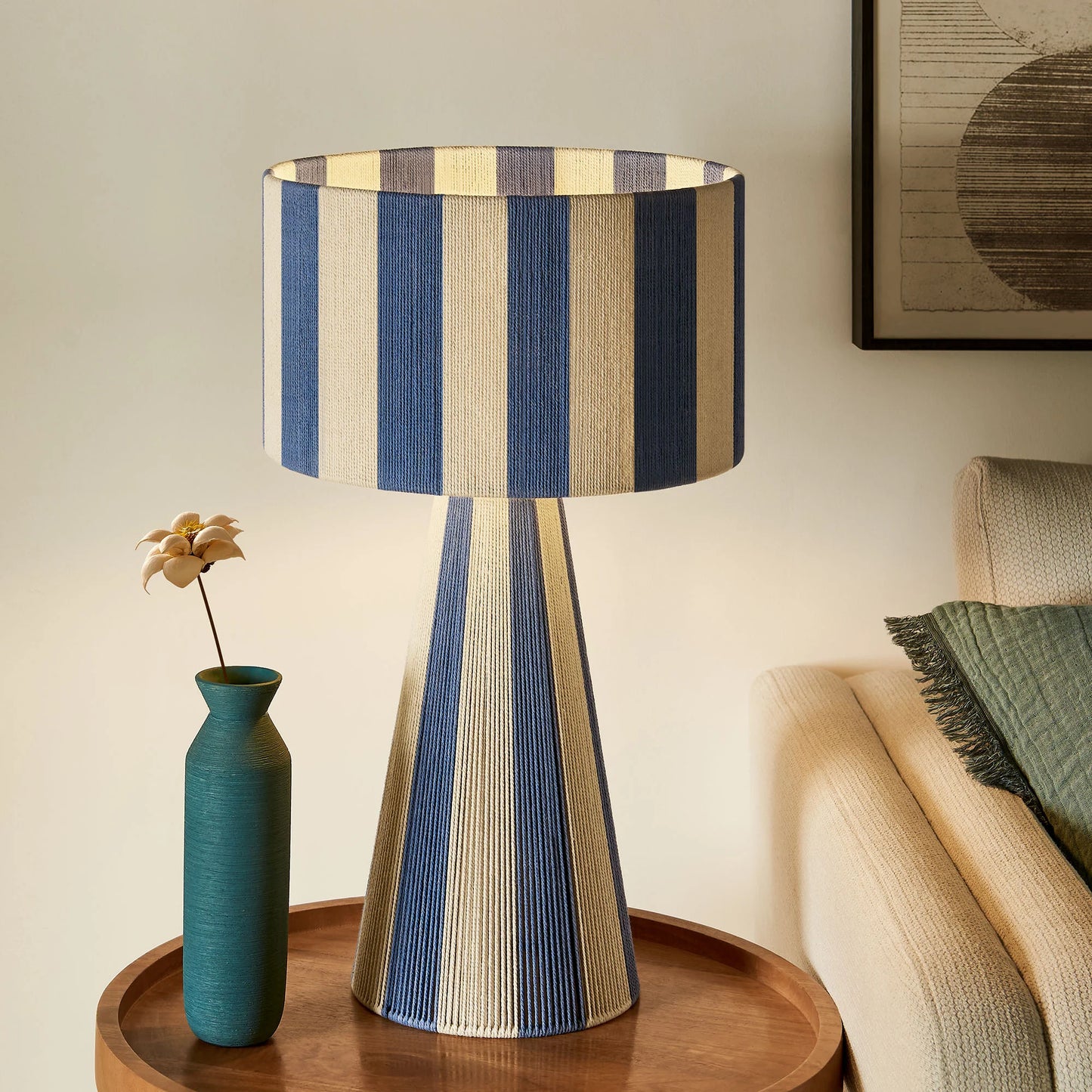 Renae Handwoven Striped Cotton Thread Table Lamp – Boho-Inspired Accent Lighting