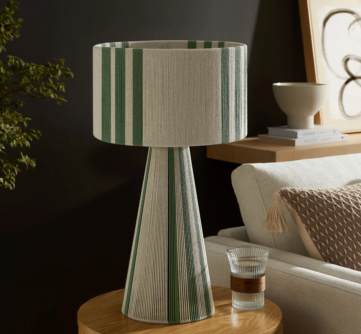 Gia Handwoven Cotton Thread Table Lamp – Striped or Plain Design for Stylish Accent Lighting