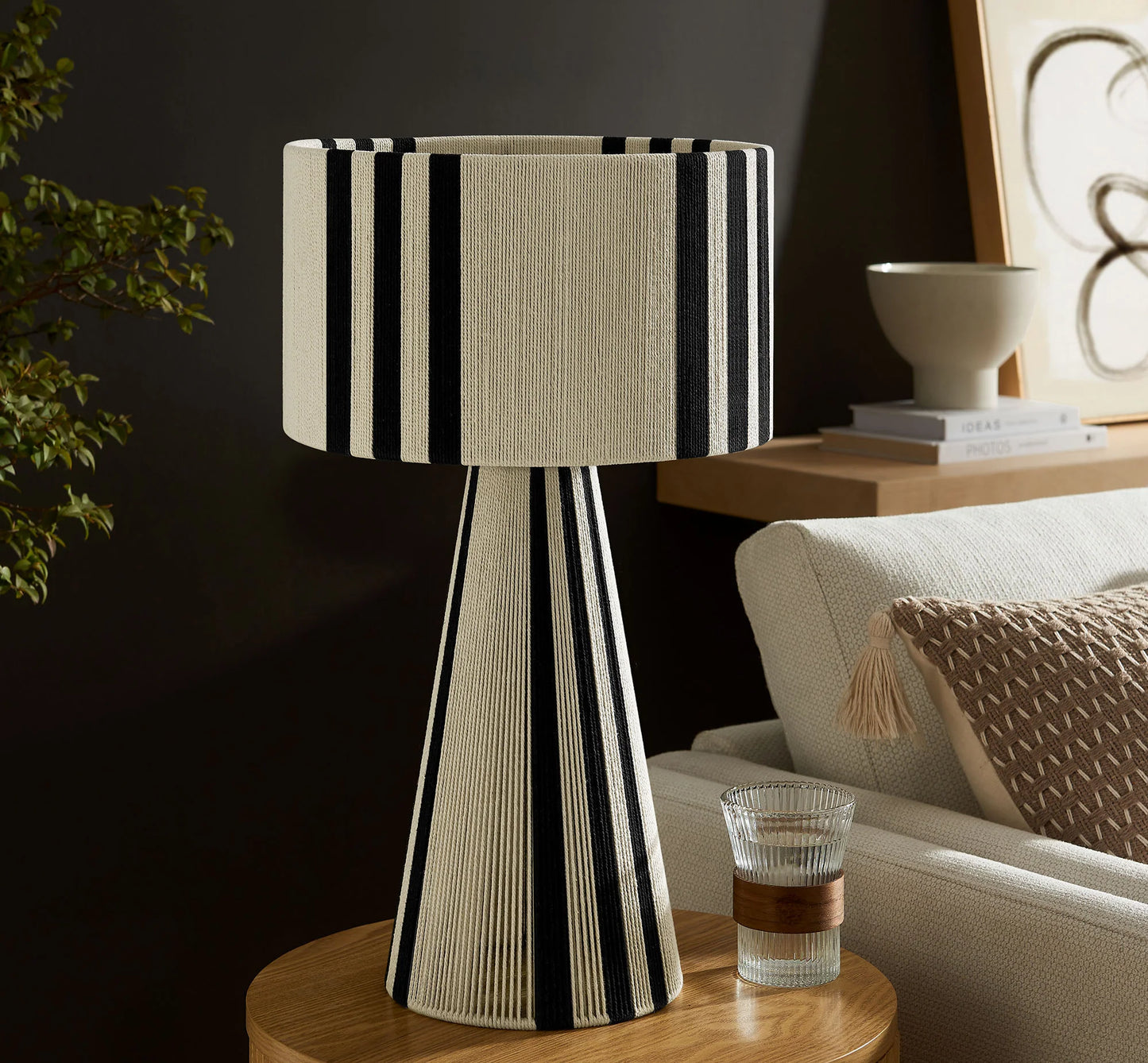 Gia Handwoven Cotton Thread Table Lamp β Striped or Plain Design for Stylish Accent Lighting
