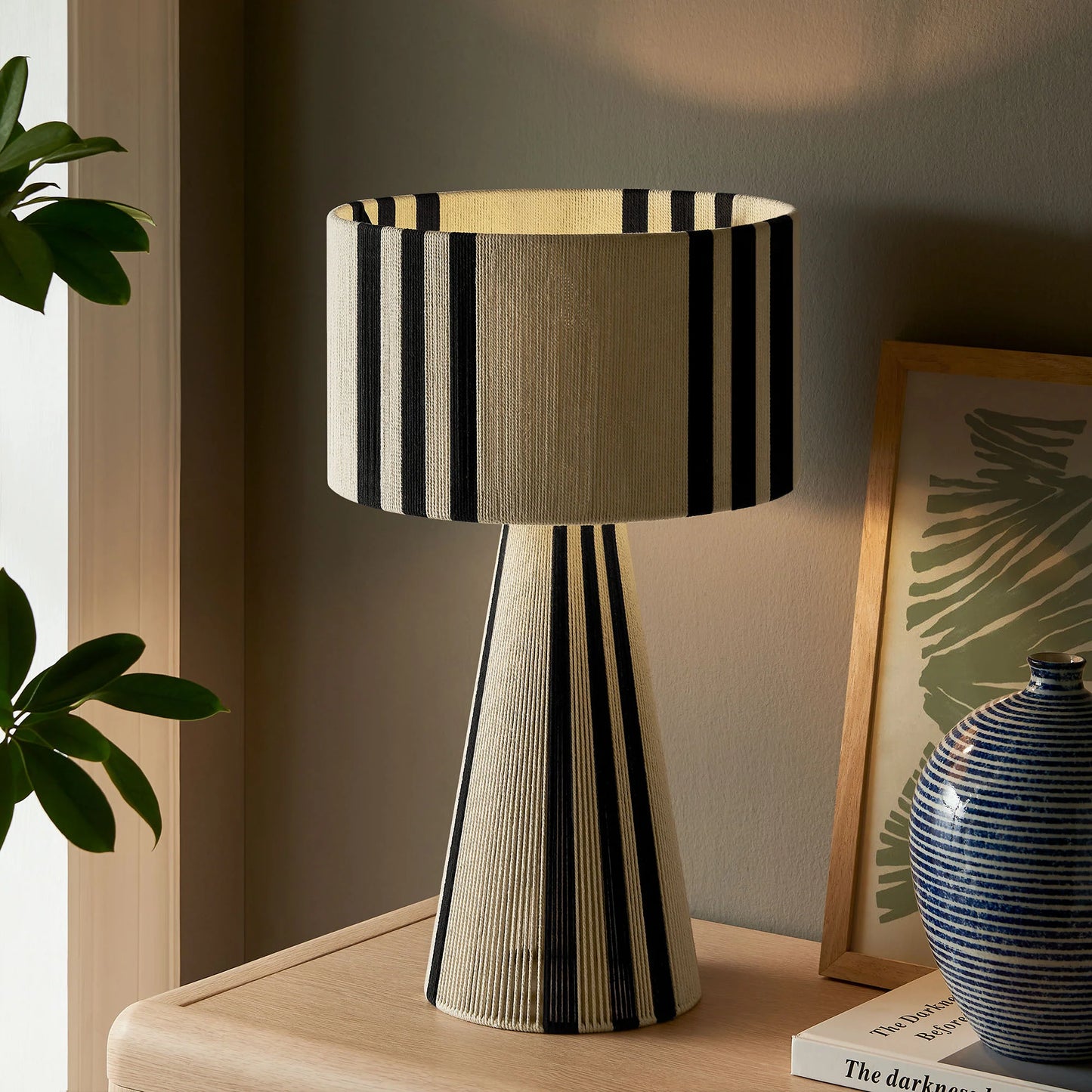 Gia Handwoven Cotton Thread Table Lamp – Striped or Plain Design for Stylish Accent Lighting