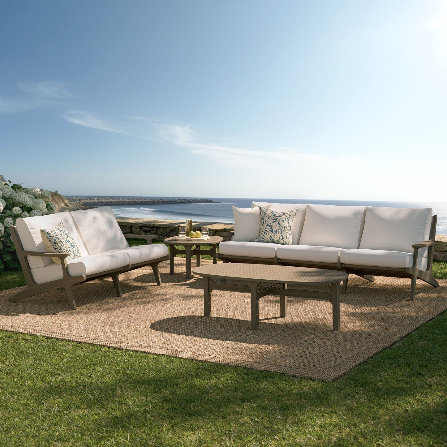 Saratoga 4-Piece Outdoor Patio Teak Wood Furniture Set – Weathered Gray Finish