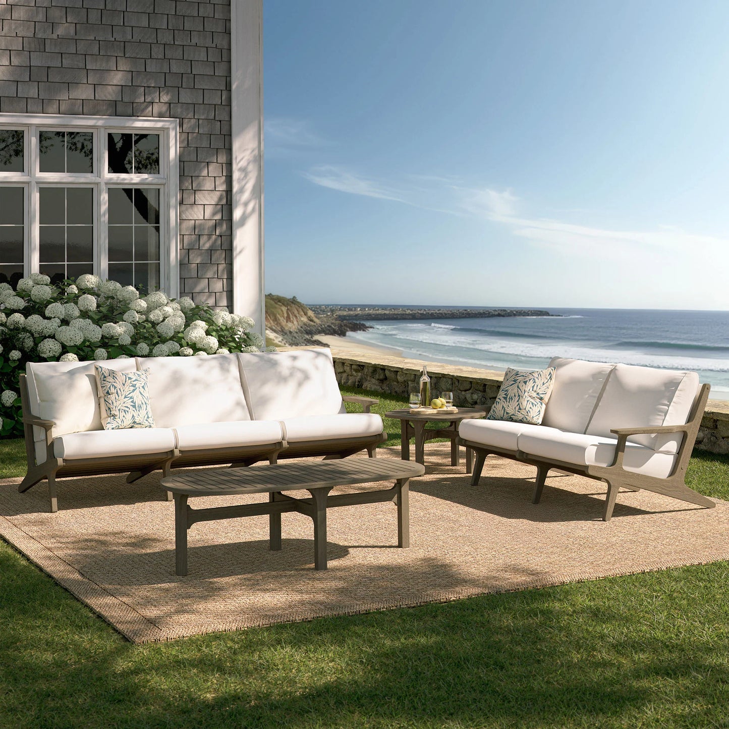 Saratoga 4-Piece Outdoor Patio Teak Wood Furniture Set – Weathered Gray Finish
