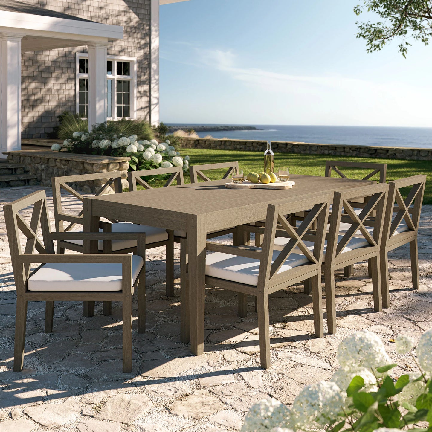Northlake 9-Piece Outdoor Patio Teak Wood Dining Set – Weathered Gray Finish