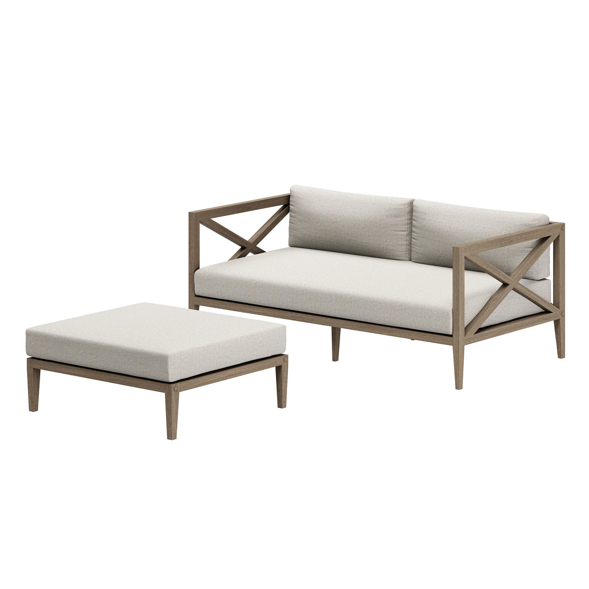 Northlake Outdoor Teak Wood Loveseat and Ottoman Set