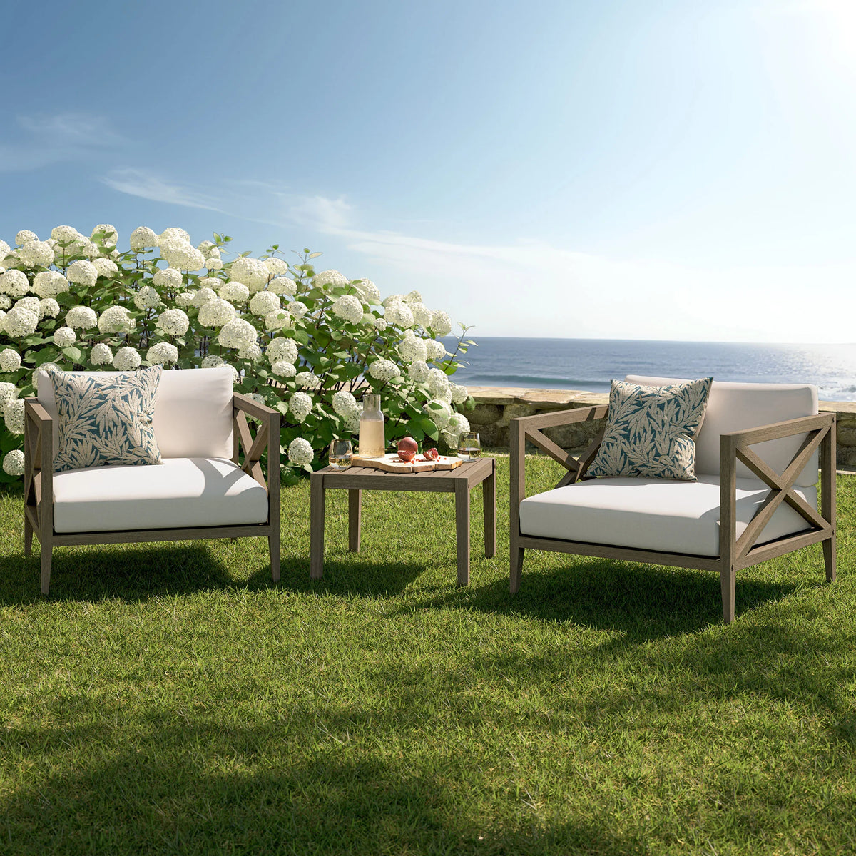 Northlake 3-Piece Outdoor Teak Wood Furniture Set with Armchair and Side Table