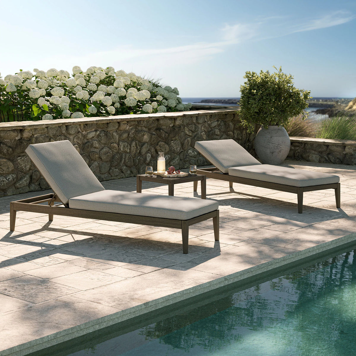 Northlake 3-Piece Outdoor Teak Wood Furniture Set with Chaise Lounges and Side Table