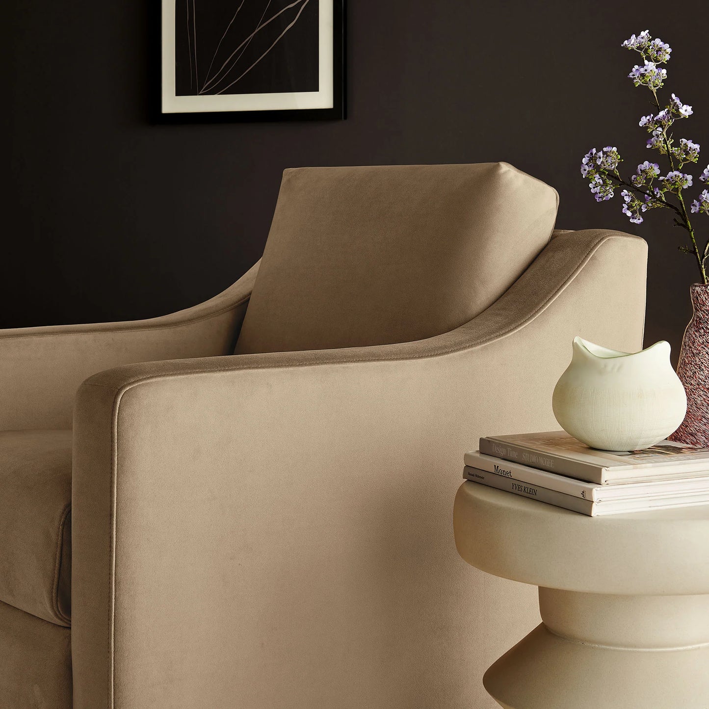Liora Performance Velvet Armchair – Elegant and Comfortable Seating for Modern Living Spaces