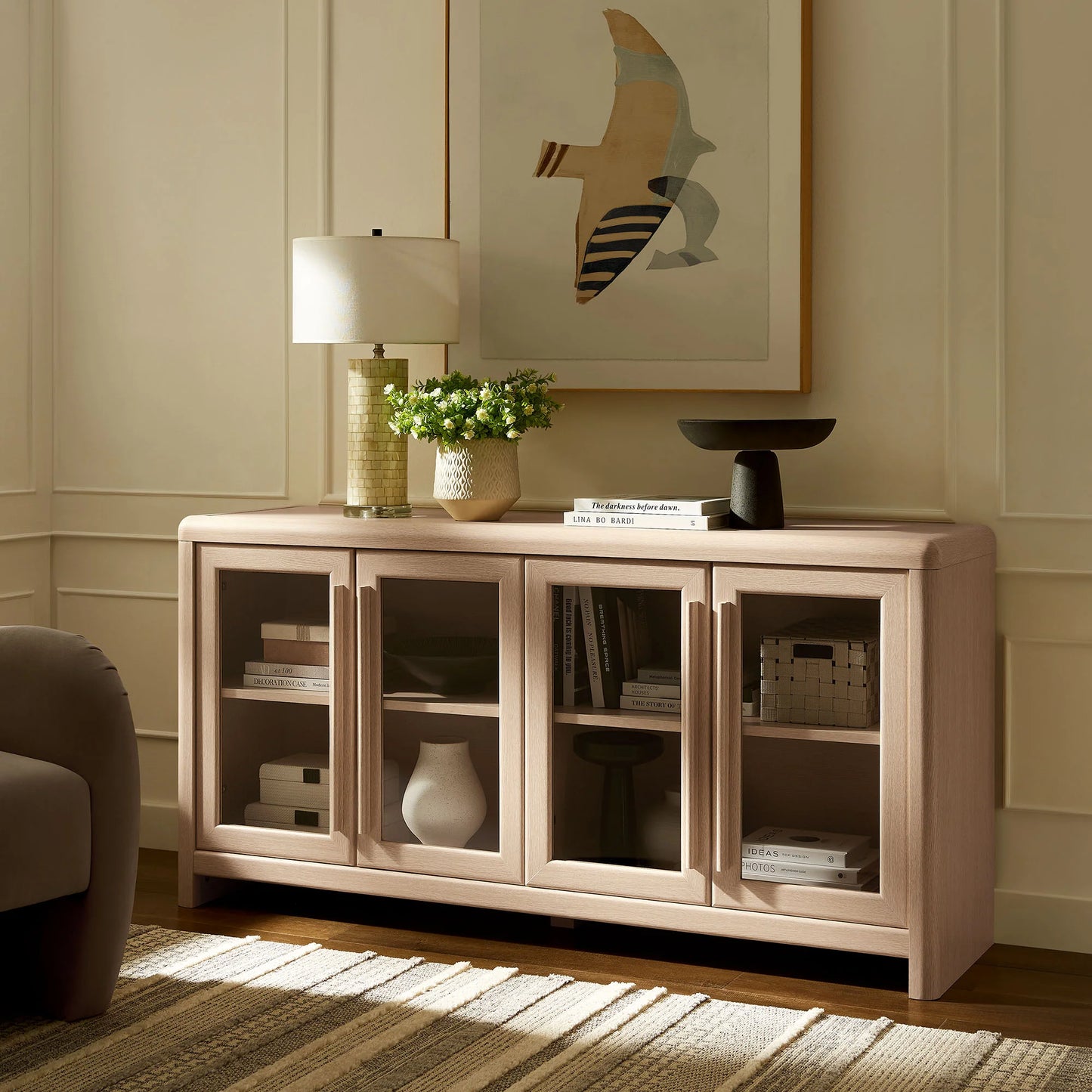Evren 4-Door Sideboard Cabinet in Ash – Modern Storage & Display Solution for Dining or Living Rooms