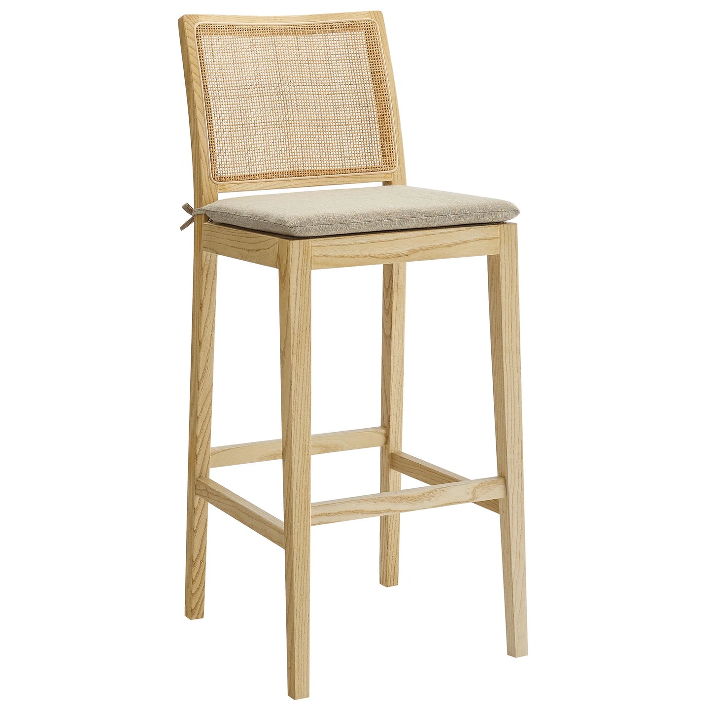 Ovard Wood and Rattan Bar Stool in Natural β Breezy, Organic Style for Kitchen Islands and Home Bars