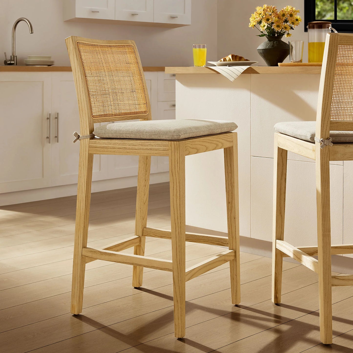 Ovard Wood and Rattan Counter Stool in Natural – Stylish and Comfortable Seating for Kitchen Counters and Home Bars