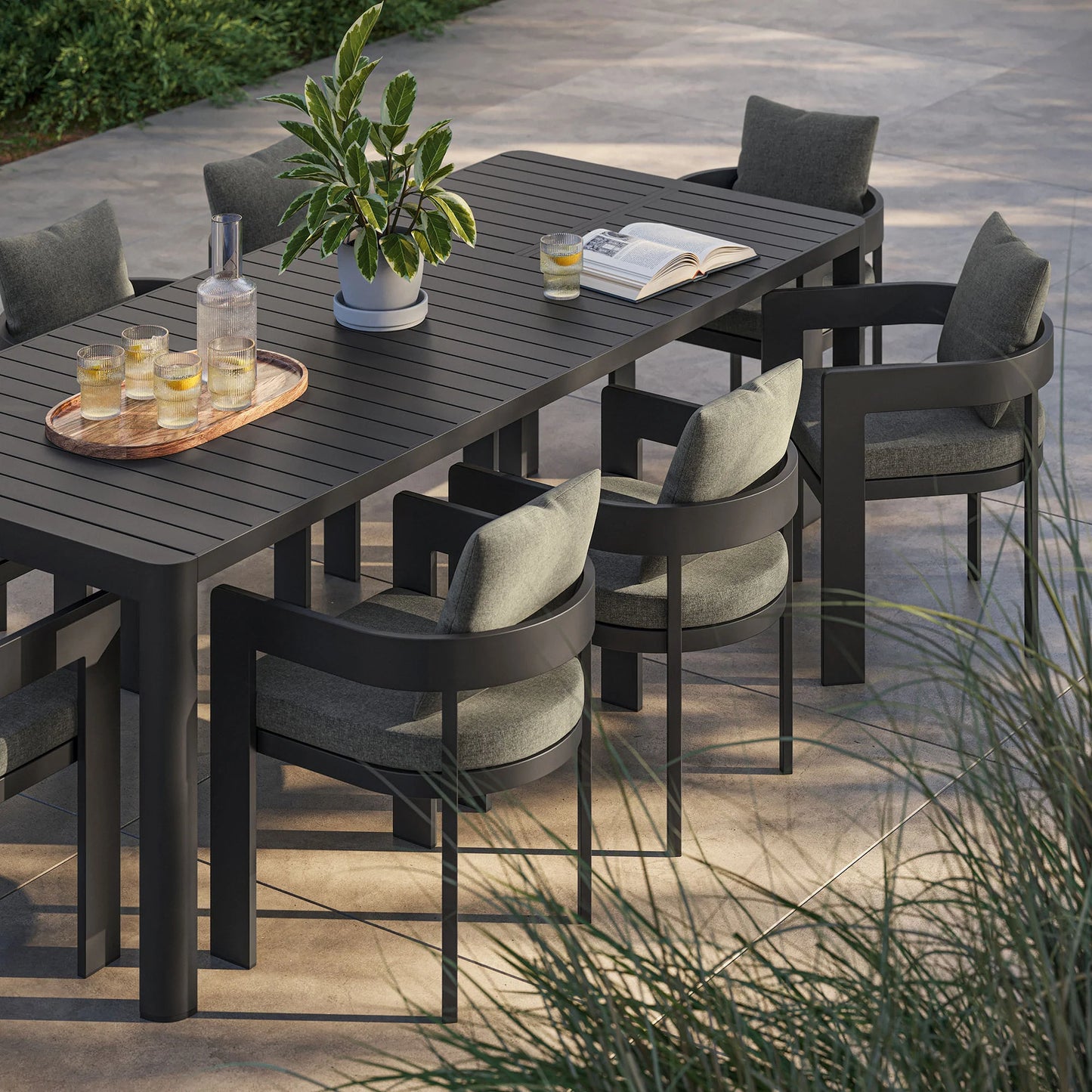 Tahoe 9-Piece Outdoor Aluminum Dining Set – Extendable Table for Spacious Modern Patio Entertaining