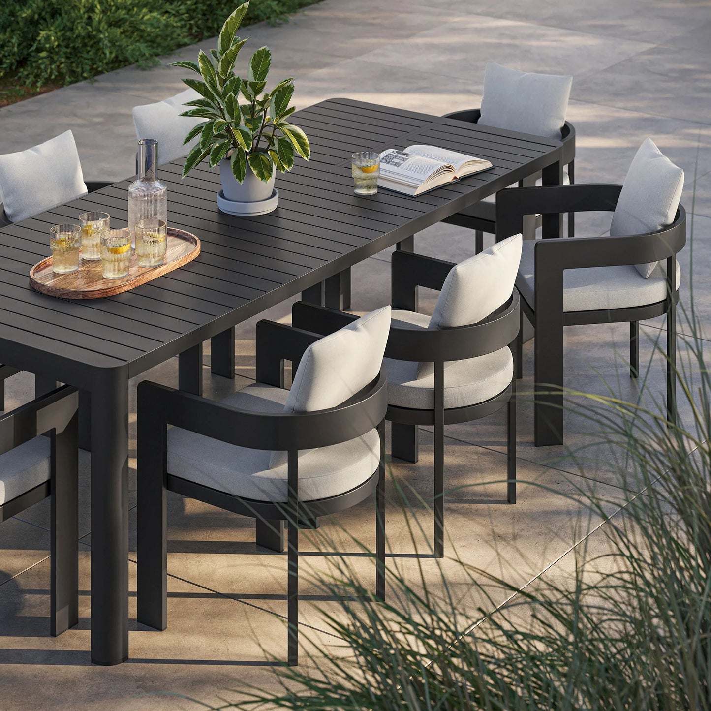 Tahoe 9-Piece Outdoor Aluminum Dining Set – Extendable Table for Spacious Modern Patio Entertaining