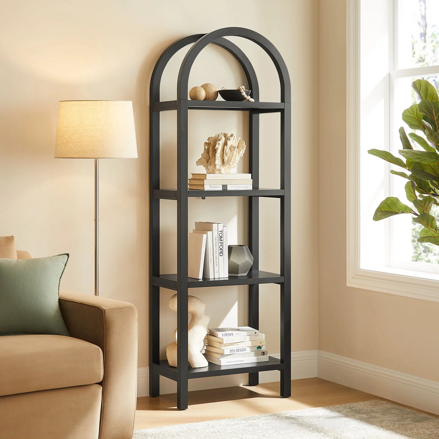 Vexley 72" Tall Narrow Arched Bookshelf – Elegant Vertical Storage