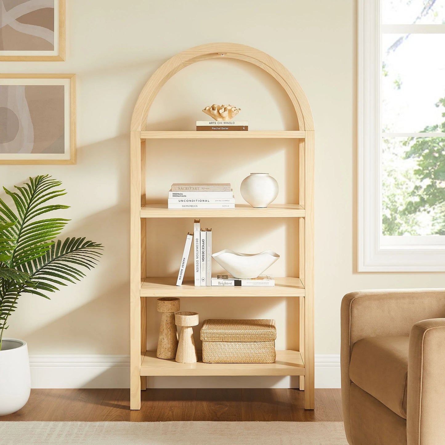 Vexley 60" Wide Arched Bookshelf – Elegant & Spacious Storage