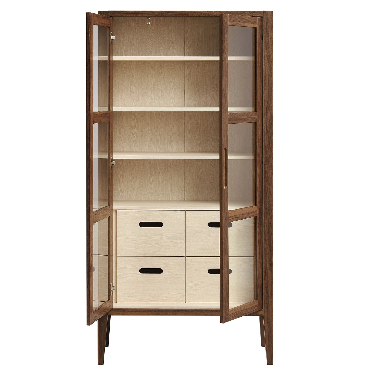 Nell 71" Tall Walnut Display Cabinet with Glass Doors – Elegant Storage Solution
