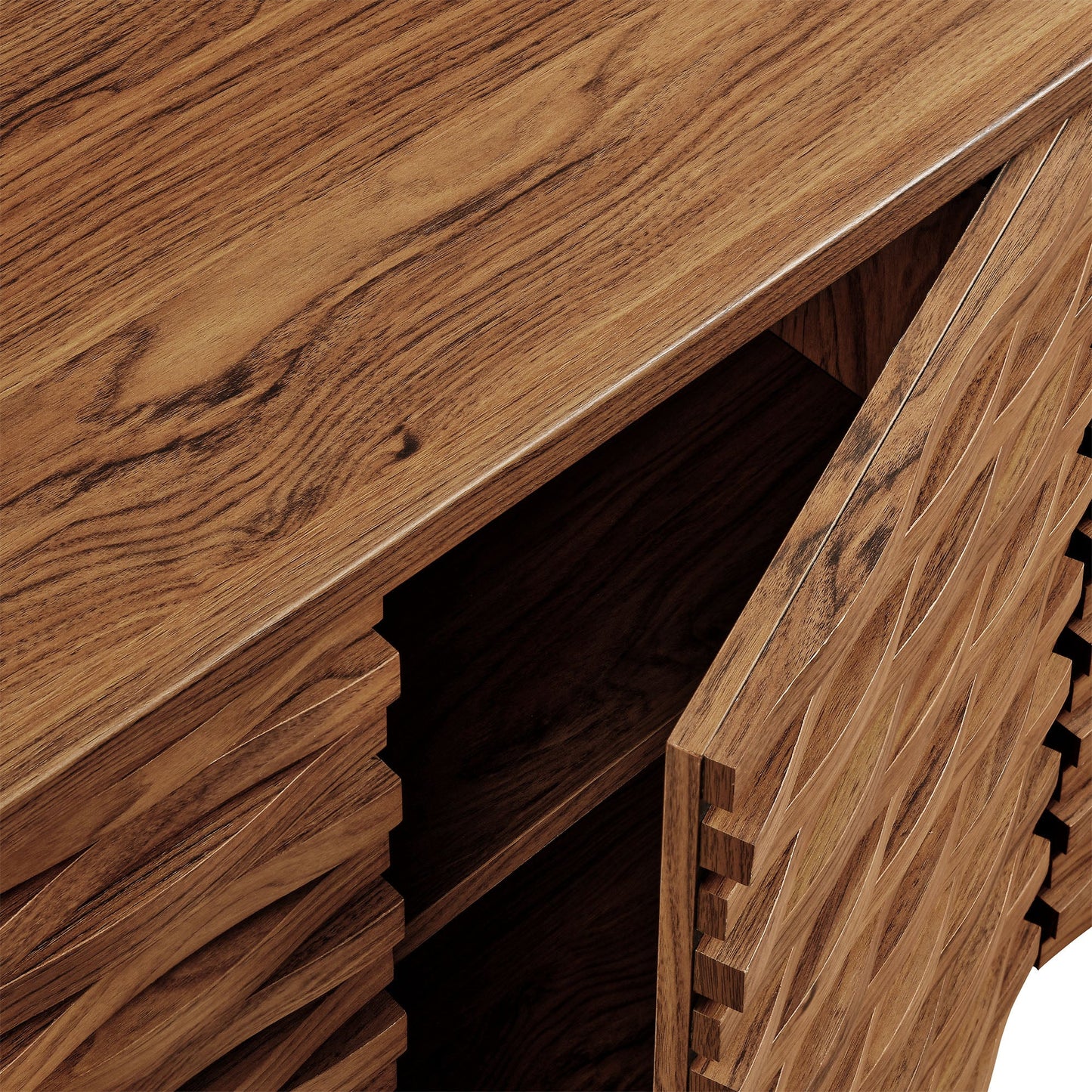 Emric Wave 66" 4-Door Sideboard in Walnut – Modern Curved Storage Cabinet