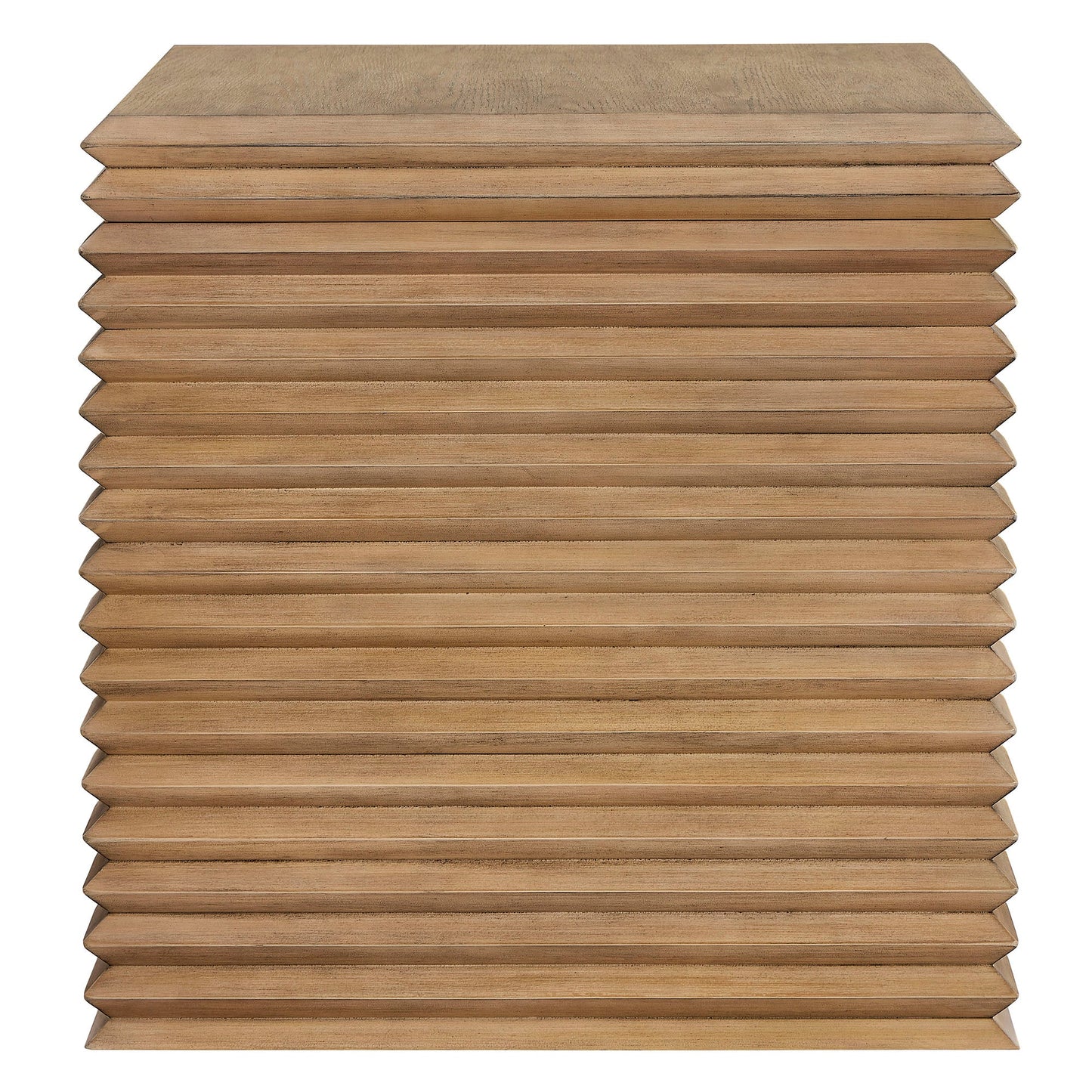 Canto Square 24" Stacked Design End Table in Weathered Oak – Modern Accent Table