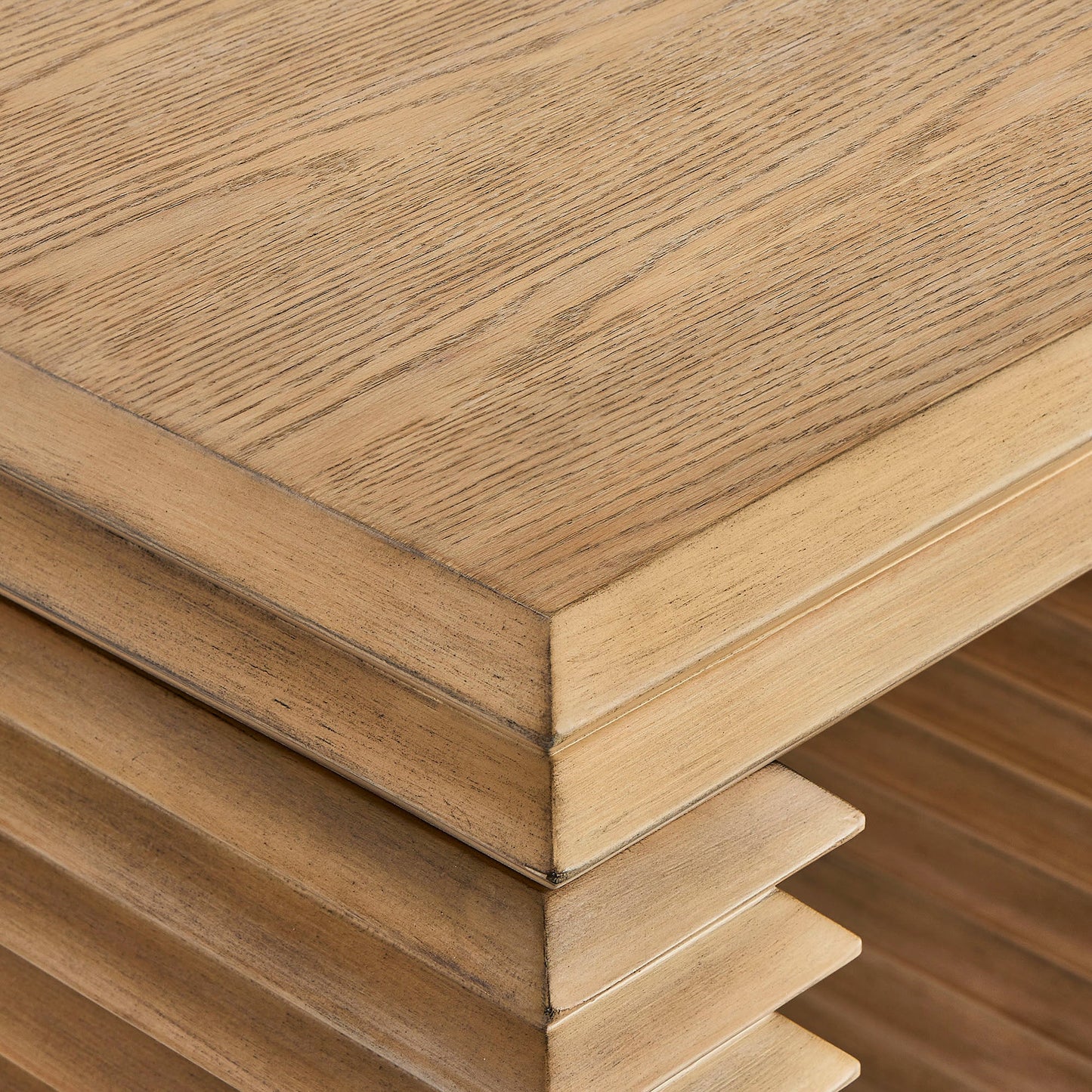 Canto Square 24" Stacked Design End Table in Weathered Oak – Modern Accent Table