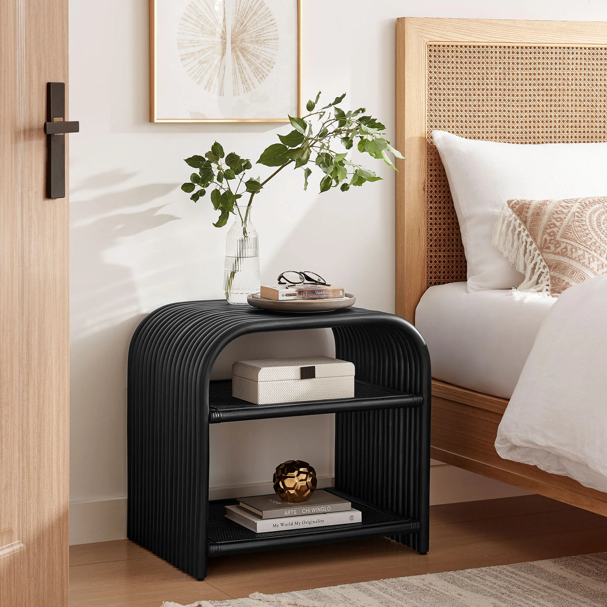 Eve Curved Natural Rattan Side Table in Natural