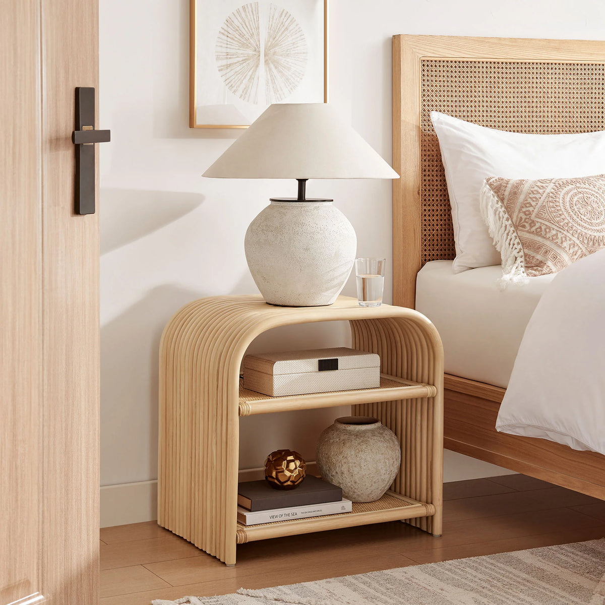 Eve Curved Natural Rattan Side Table in Natural