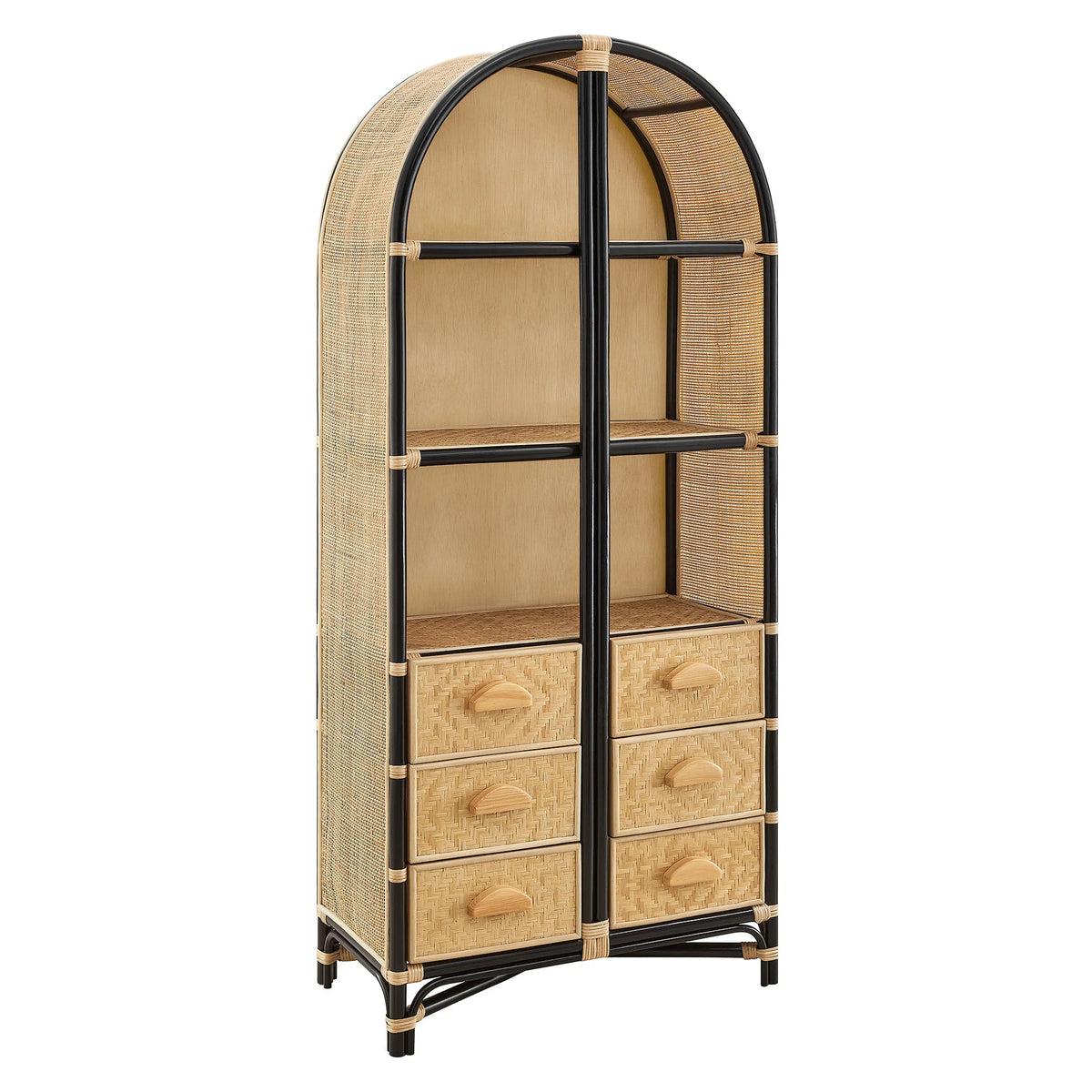 Jane 71 Inch Tall Arched Natural Rattan Bookshelf in Natural