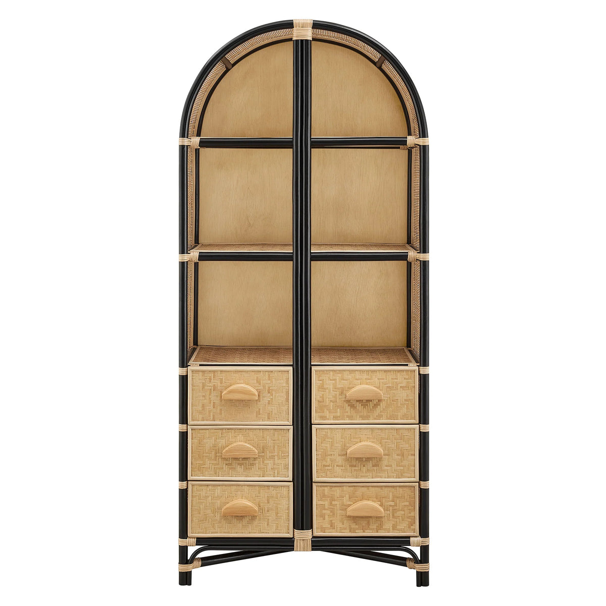 Jane 71 Inch Tall Arched Natural Rattan Bookshelf in Natural