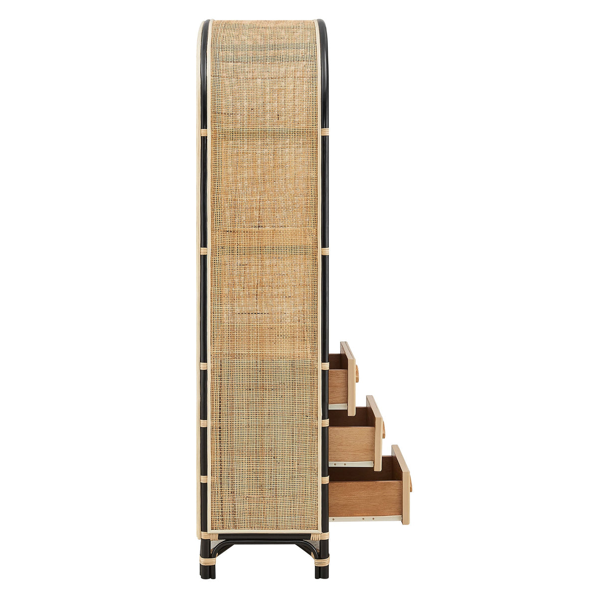 Jane 71 Inch Tall Arched Natural Rattan Bookshelf in Natural