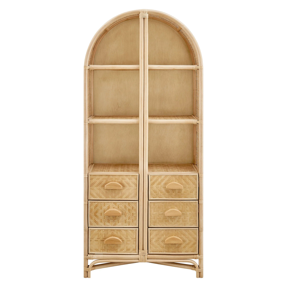 Jane 71 Inch Tall Arched Natural Rattan Bookshelf in Natural