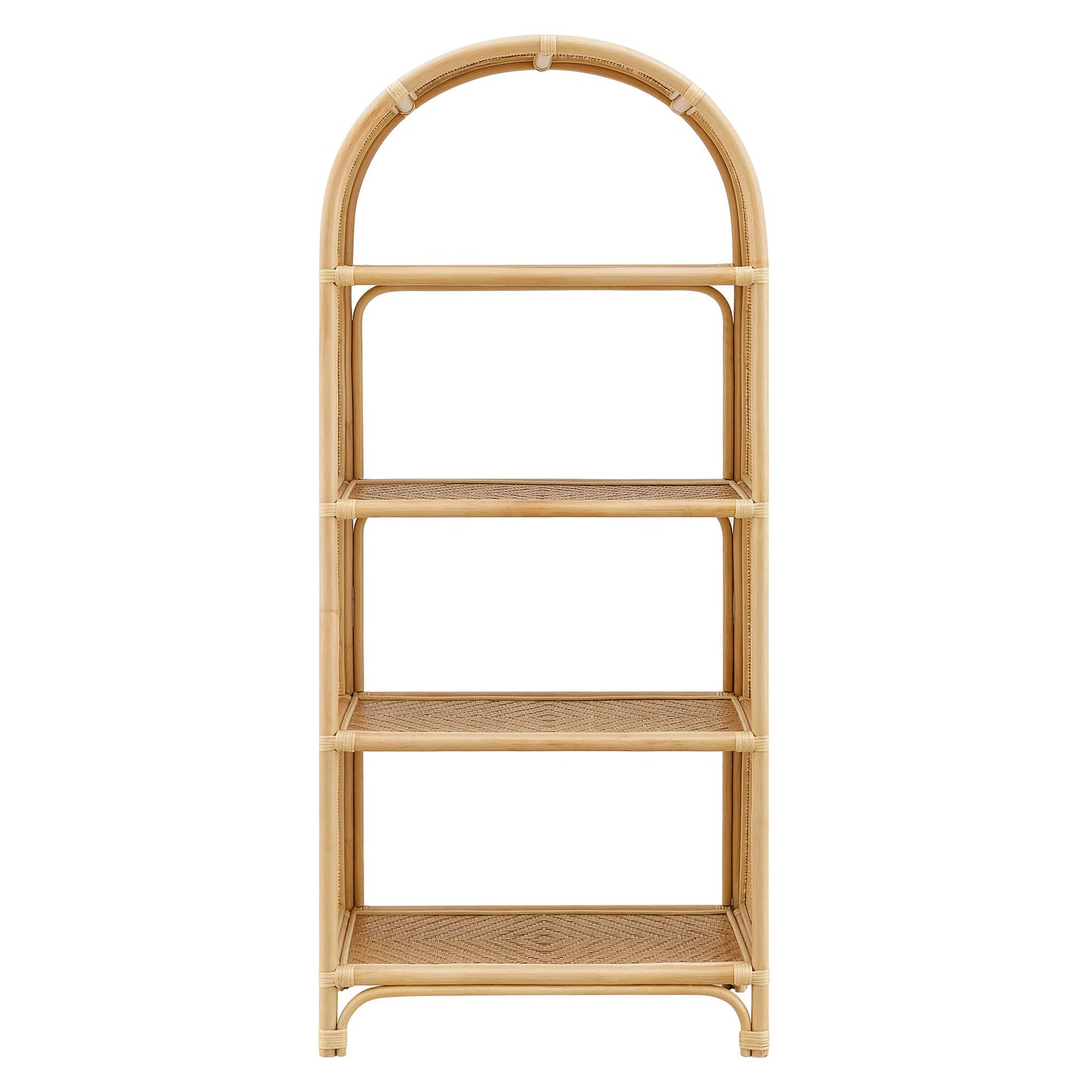 Celeste 67-Inch Tall Arched Natural Rattan Bookshelf – Boho Handwoven Storage Shelf