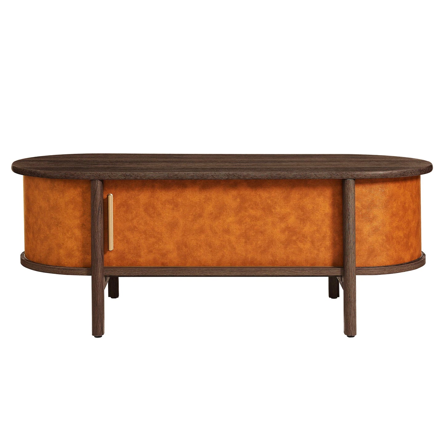 Coralie Curved Vegan Leather Oval Coffee Table in Walnut Tan – Modern Living Room Accent