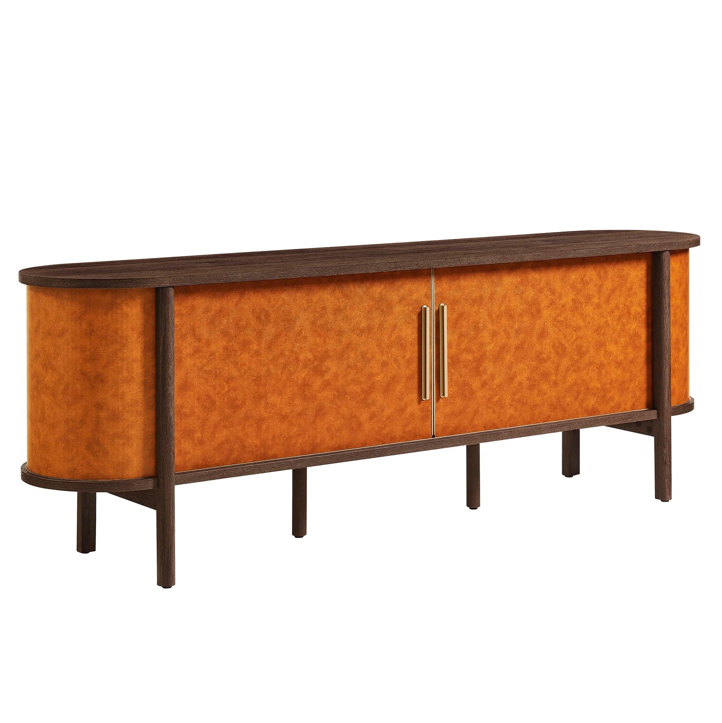 Coralie Curved 71" Vegan Leather Oval TV Stand in Walnut Tan – Modern Media Console